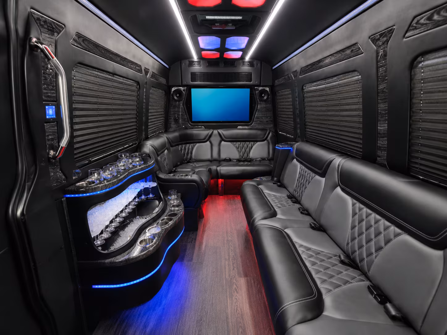 lincoln 40 passenger party bus inside